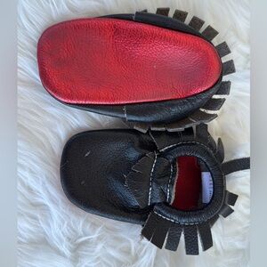 Bare Soles Red and Black Baby Moccasins